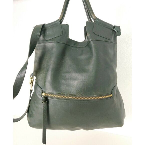 LRG FOLEY+CORINNA GREEN GENUINE LEATHER CONVERTIBLE SHOULDER BAG XBODY MESSENGER - Picture 7 of 11